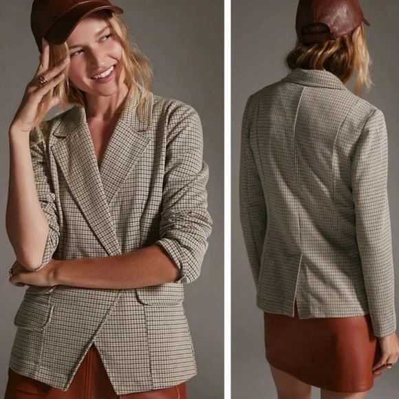 MAEVE Anthropologie Collegiate Knit Blazer Jacket Houndstooth Size S Work Casual - Picture 2 of 11